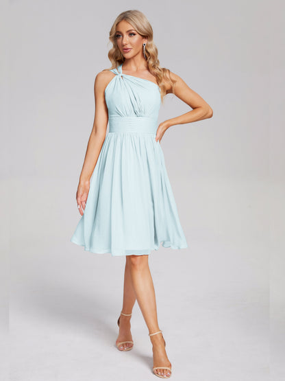 Arielle One Shoulder Knee Length Chiffon Bridesmaid Dress