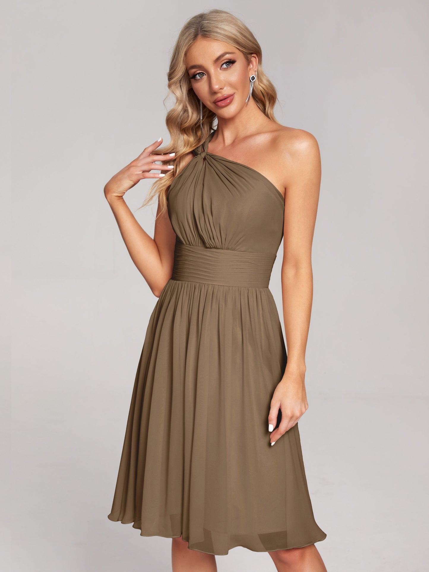 Arielle One Shoulder Knee Length Chiffon Bridesmaid Dress