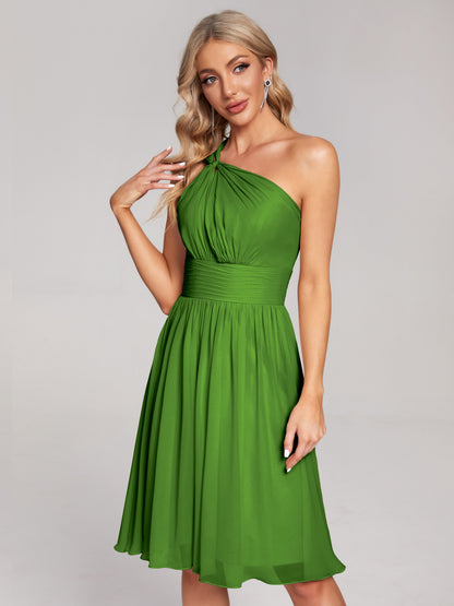 Arielle One Shoulder Knee Length Chiffon Bridesmaid Dress