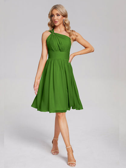 Arielle One Shoulder Knee Length Chiffon Bridesmaid Dress