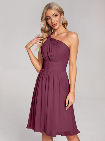 Arielle One Shoulder Knee Length Chiffon Bridesmaid Dress