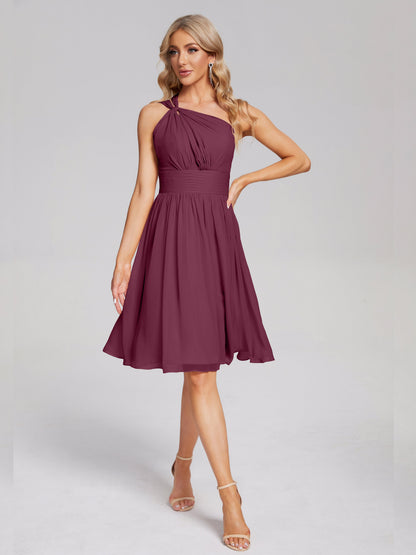 Arielle One Shoulder Knee Length Chiffon Bridesmaid Dress