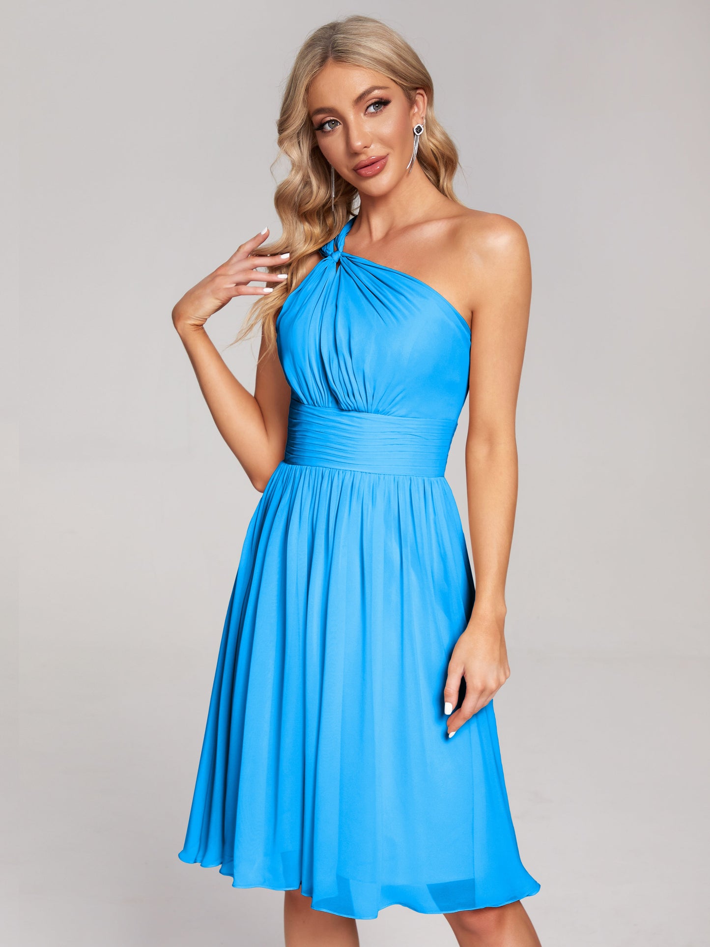 Arielle One Shoulder Knee Length Chiffon Bridesmaid Dress