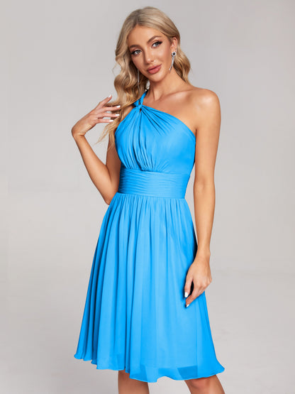 Arielle One Shoulder Knee Length Chiffon Bridesmaid Dress