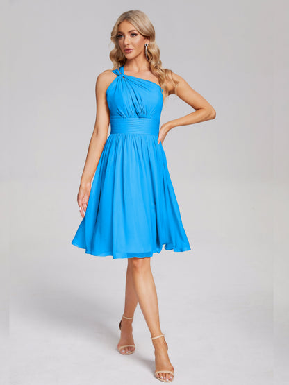 Arielle One Shoulder Knee Length Chiffon Bridesmaid Dress