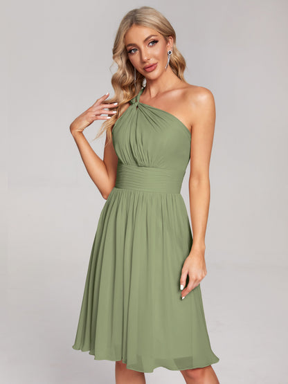 Arielle One Shoulder Knee Length Chiffon Bridesmaid Dress