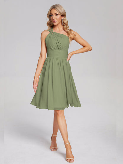 Arielle One Shoulder Knee Length Chiffon Bridesmaid Dress