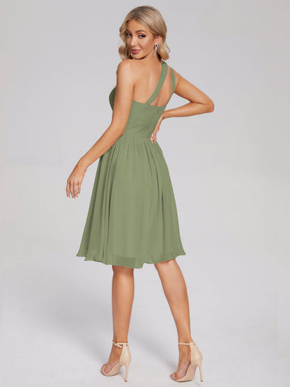 Arielle One Shoulder Knee Length Chiffon Bridesmaid Dress