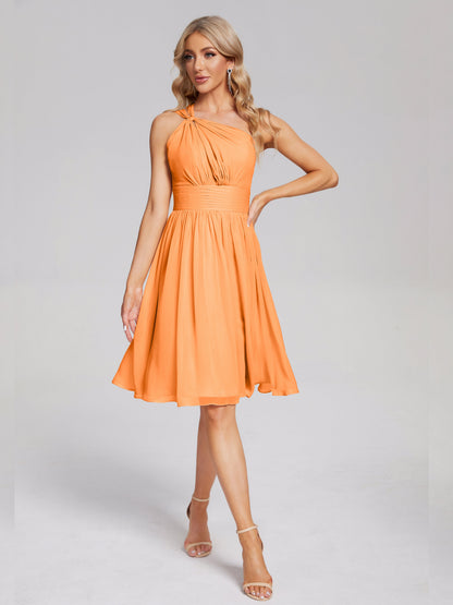 Arielle One Shoulder Knee Length Chiffon Bridesmaid Dress