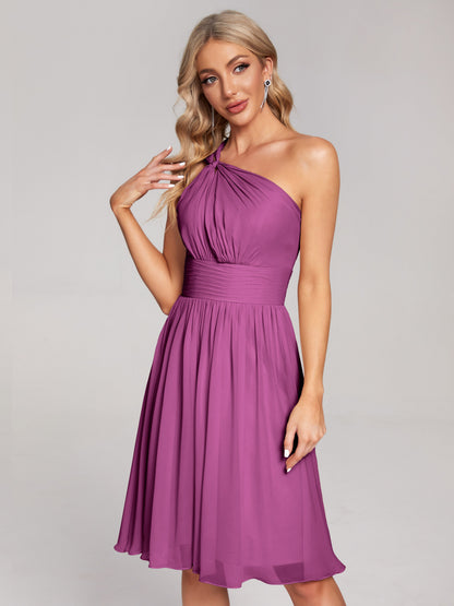 Arielle One Shoulder Knee Length Chiffon Bridesmaid Dress