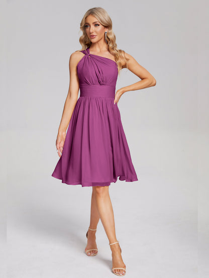 Arielle One Shoulder Knee Length Chiffon Bridesmaid Dress