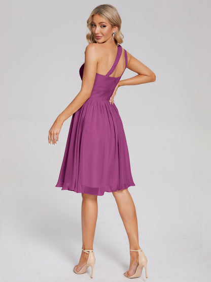 Arielle One Shoulder Knee Length Chiffon Bridesmaid Dress