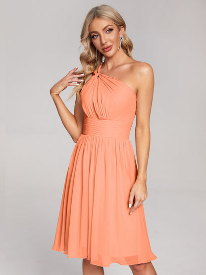 Arielle One Shoulder Knee Length Chiffon Bridesmaid Dress