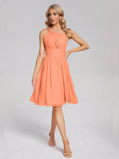 Arielle One Shoulder Knee Length Chiffon Bridesmaid Dress