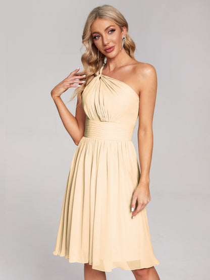 Arielle One Shoulder Knee Length Chiffon Bridesmaid Dress