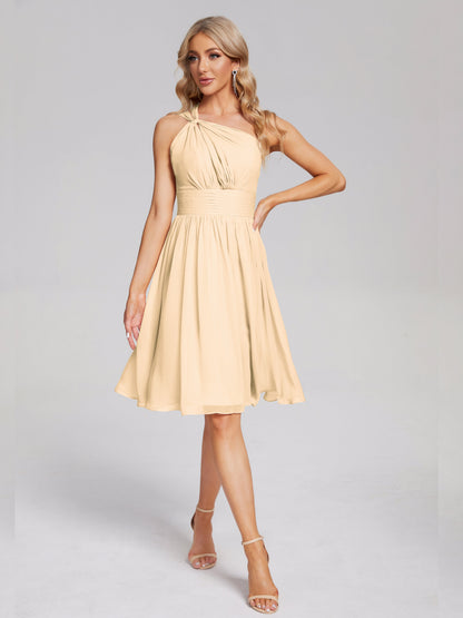 Arielle One Shoulder Knee Length Chiffon Bridesmaid Dress