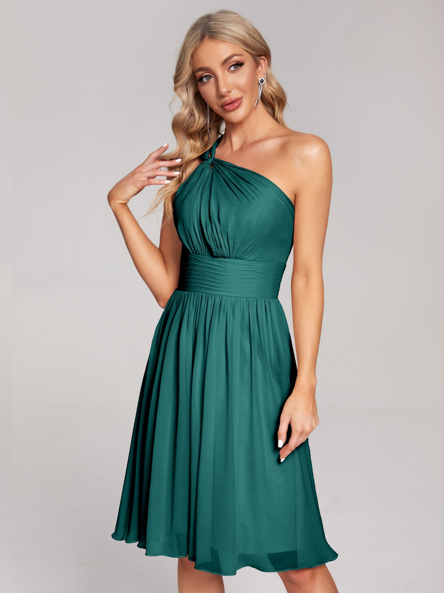 Arielle One Shoulder Knee Length Chiffon Bridesmaid Dress