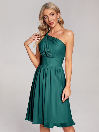 Arielle One Shoulder Knee Length Chiffon Bridesmaid Dress