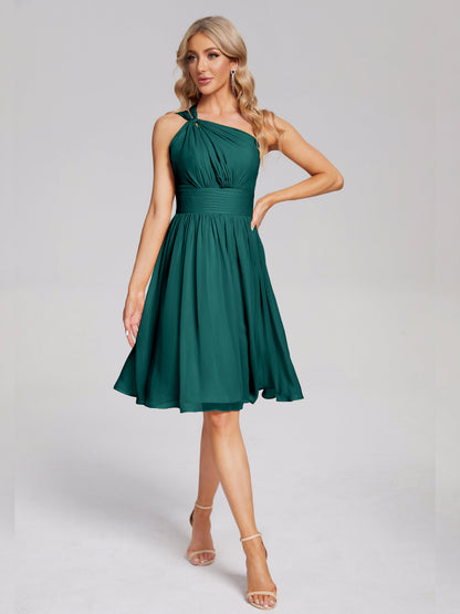 Arielle One Shoulder Knee Length Chiffon Bridesmaid Dress