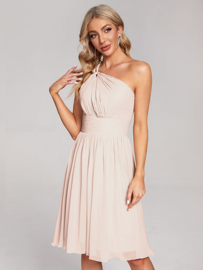 Arielle One Shoulder Knee Length Chiffon Bridesmaid Dress