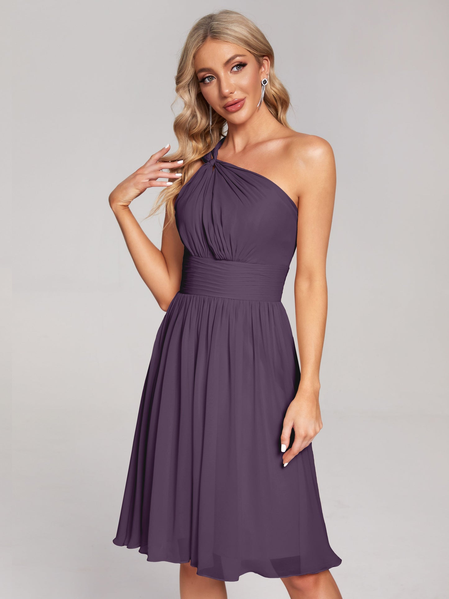 Arielle One Shoulder Knee Length Chiffon Bridesmaid Dress