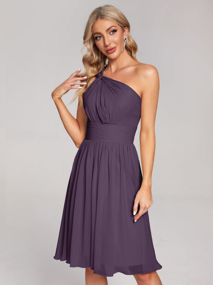 Arielle One Shoulder Knee Length Chiffon Bridesmaid Dress