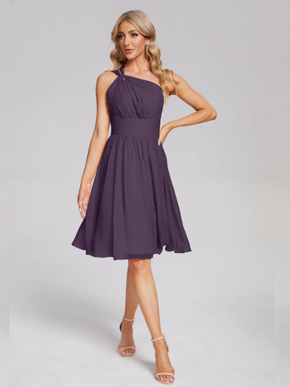 Arielle One Shoulder Knee Length Chiffon Bridesmaid Dress