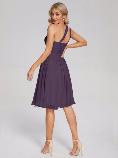 Arielle One Shoulder Knee Length Chiffon Bridesmaid Dress