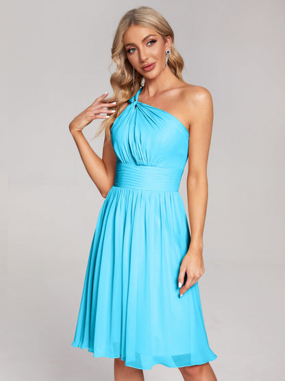 Arielle One Shoulder Knee Length Chiffon Bridesmaid Dress