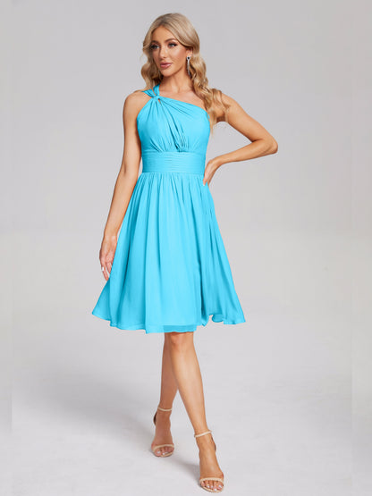 Arielle One Shoulder Knee Length Chiffon Bridesmaid Dress