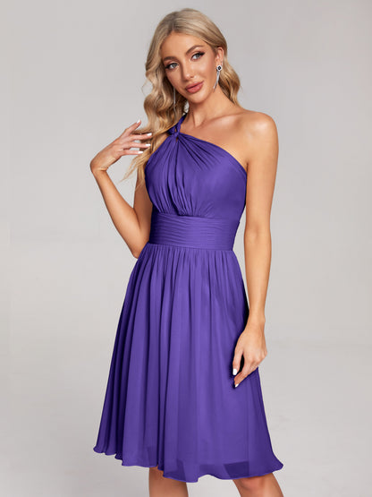 Arielle One Shoulder Knee Length Chiffon Bridesmaid Dress