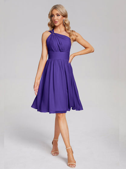 Arielle One Shoulder Knee Length Chiffon Bridesmaid Dress