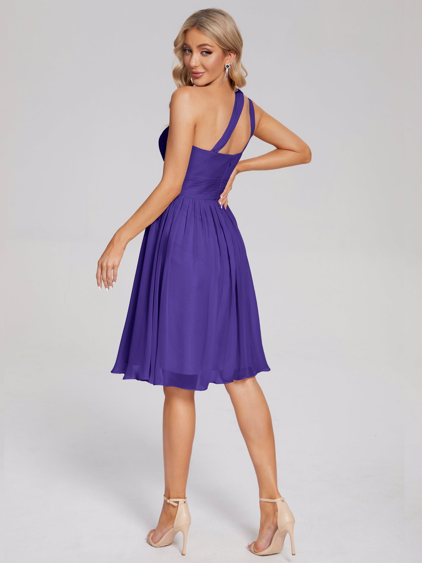 Arielle One Shoulder Knee Length Chiffon Bridesmaid Dress