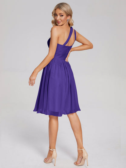Arielle One Shoulder Knee Length Chiffon Bridesmaid Dress