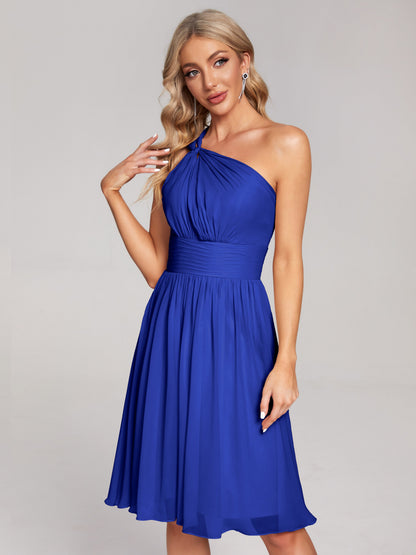 Arielle One Shoulder Knee Length Chiffon Bridesmaid Dress
