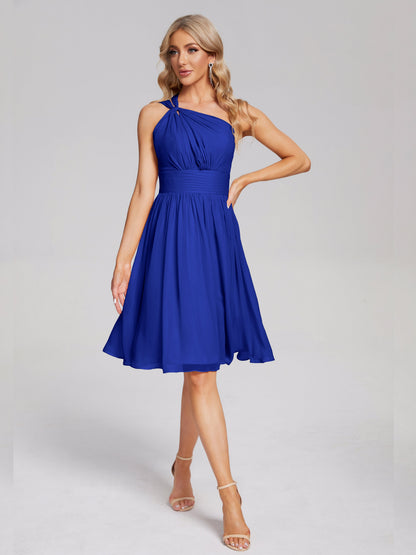 Arielle One Shoulder Knee Length Chiffon Bridesmaid Dress