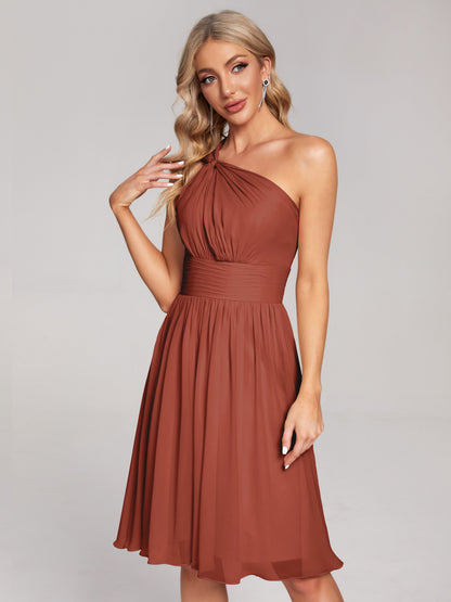 Arielle One Shoulder Knee Length Chiffon Bridesmaid Dress