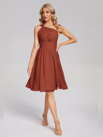 Arielle One Shoulder Knee Length Chiffon Bridesmaid Dress