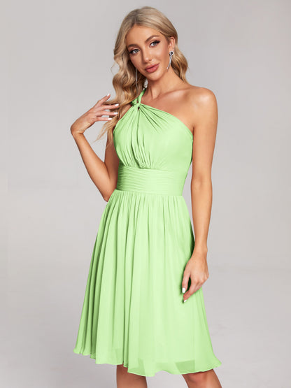 Arielle One Shoulder Knee Length Chiffon Bridesmaid Dress
