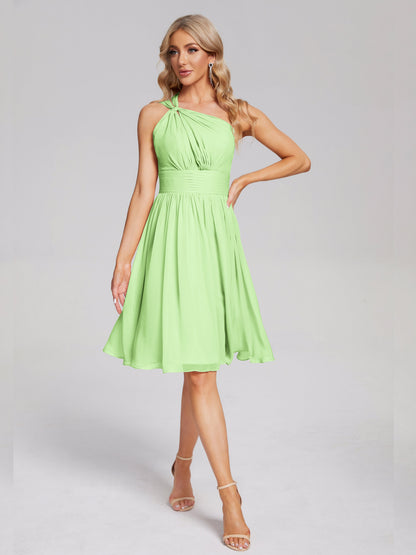Arielle One Shoulder Knee Length Chiffon Bridesmaid Dress