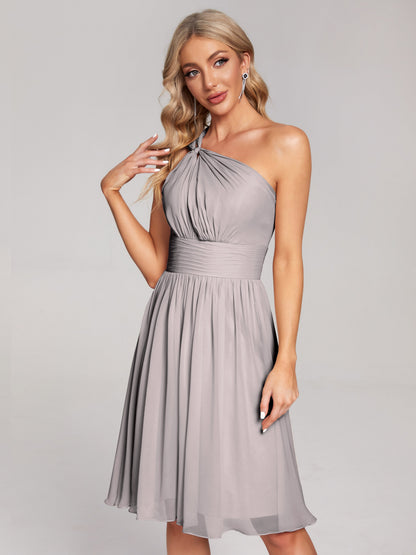 Arielle One Shoulder Knee Length Chiffon Bridesmaid Dress