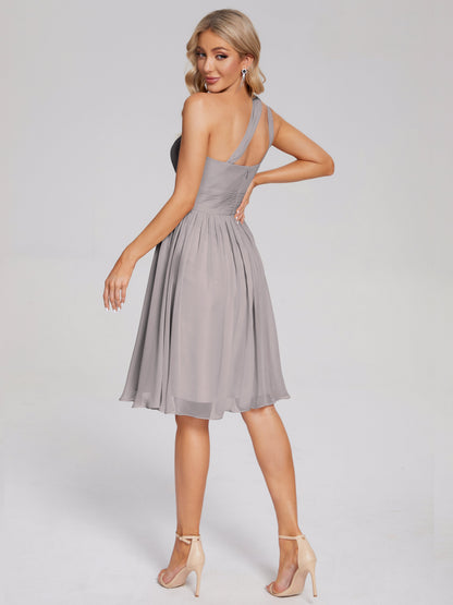 Arielle One Shoulder Knee Length Chiffon Bridesmaid Dress