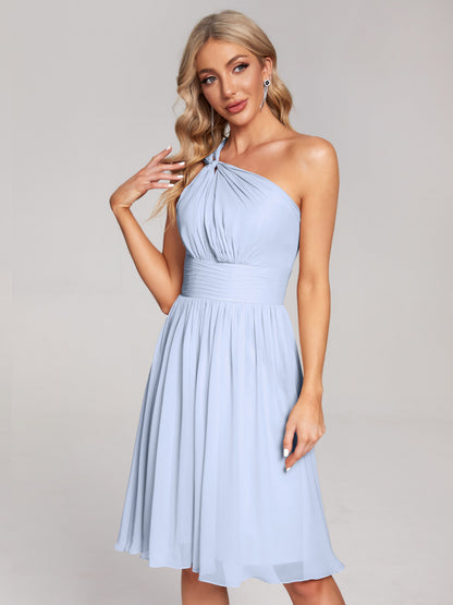 Arielle One Shoulder Knee Length Chiffon Bridesmaid Dress