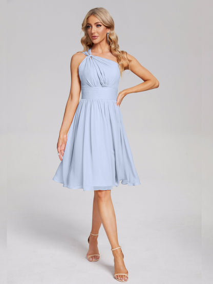 Arielle One Shoulder Knee Length Chiffon Bridesmaid Dress