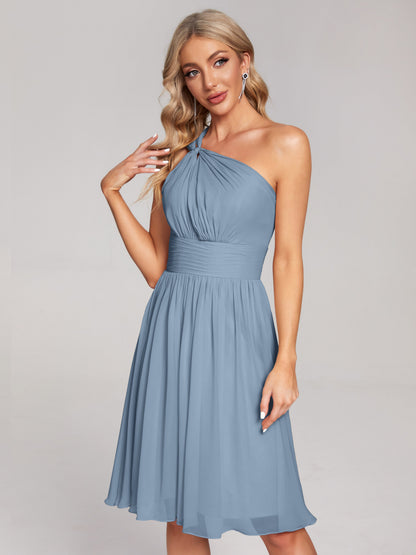 Arielle One Shoulder Knee Length Chiffon Bridesmaid Dress