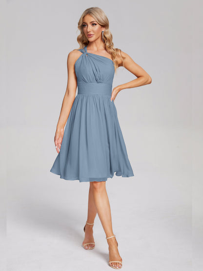Arielle One Shoulder Knee Length Chiffon Bridesmaid Dress