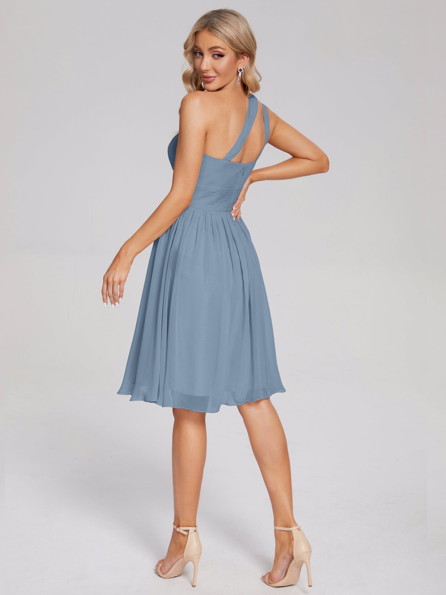 Arielle One Shoulder Knee Length Chiffon Bridesmaid Dress