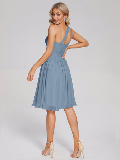 Arielle One Shoulder Knee Length Chiffon Bridesmaid Dress
