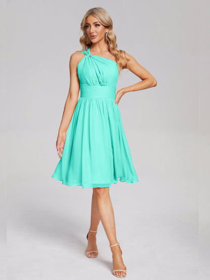 Arielle One Shoulder Knee Length Chiffon Bridesmaid Dress