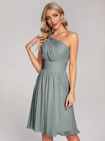 Arielle One Shoulder Knee Length Chiffon Bridesmaid Dress